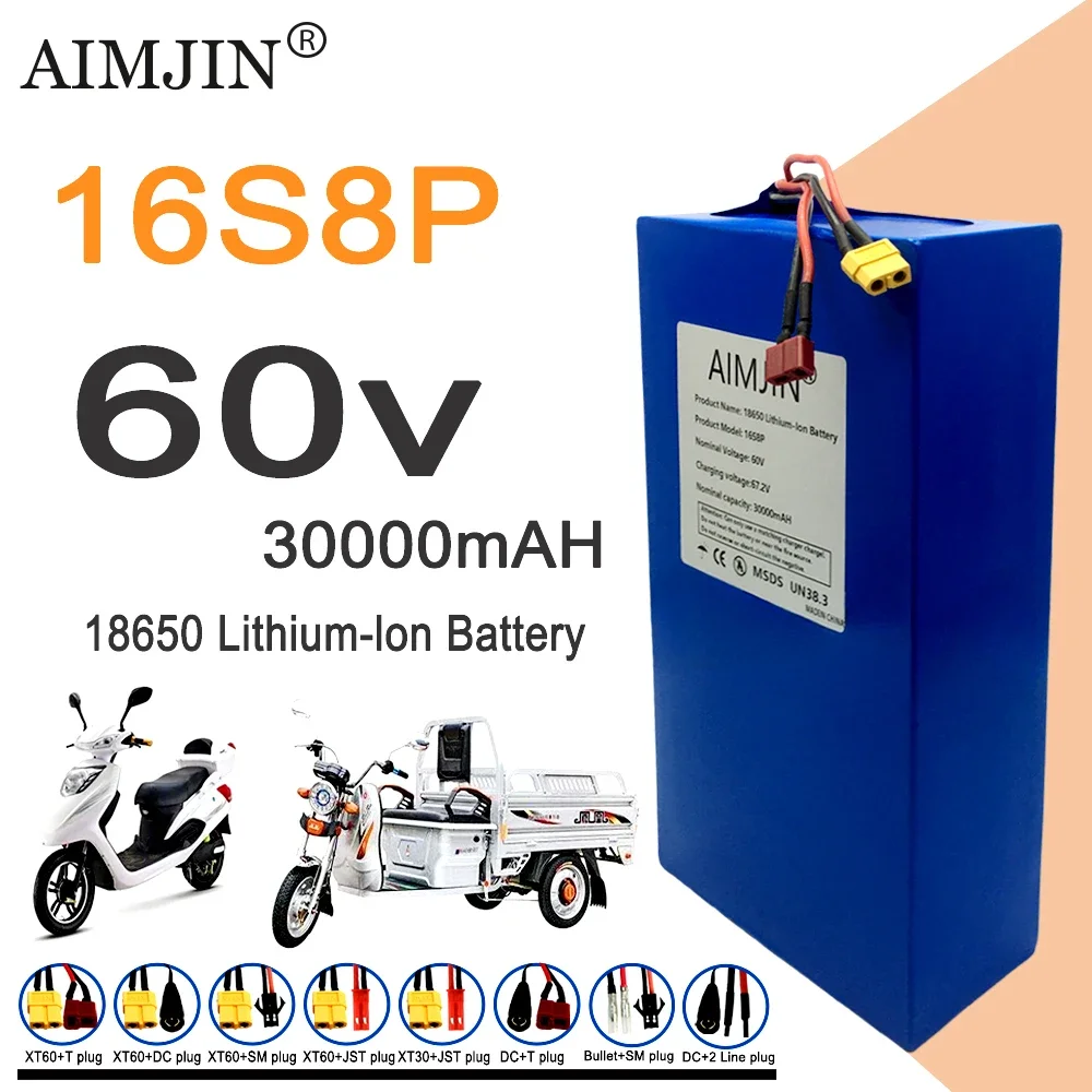60V 30Ah Electric Scooter Battery - Bateria de Lítio Nova 16S8p 1000-3000W